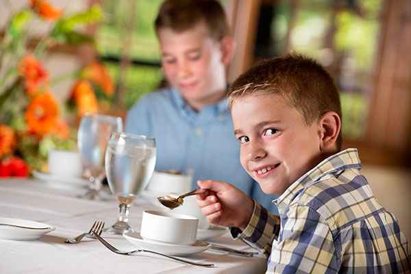 Children eating soup